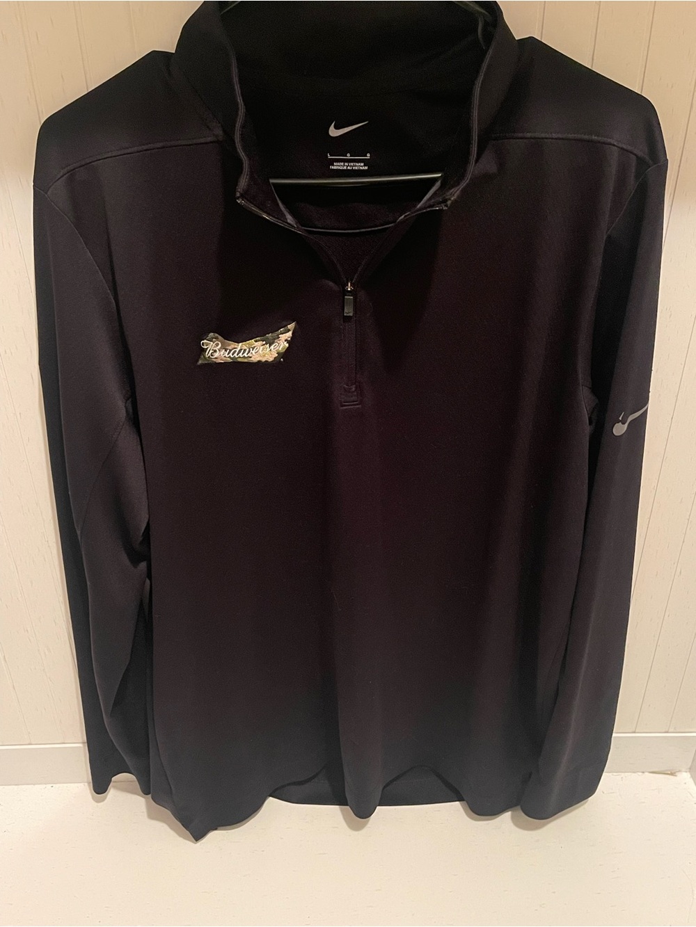 Nike Budweiser 1/4 Zip Pullover Men’s L Black Camo Beer Military Embroidered